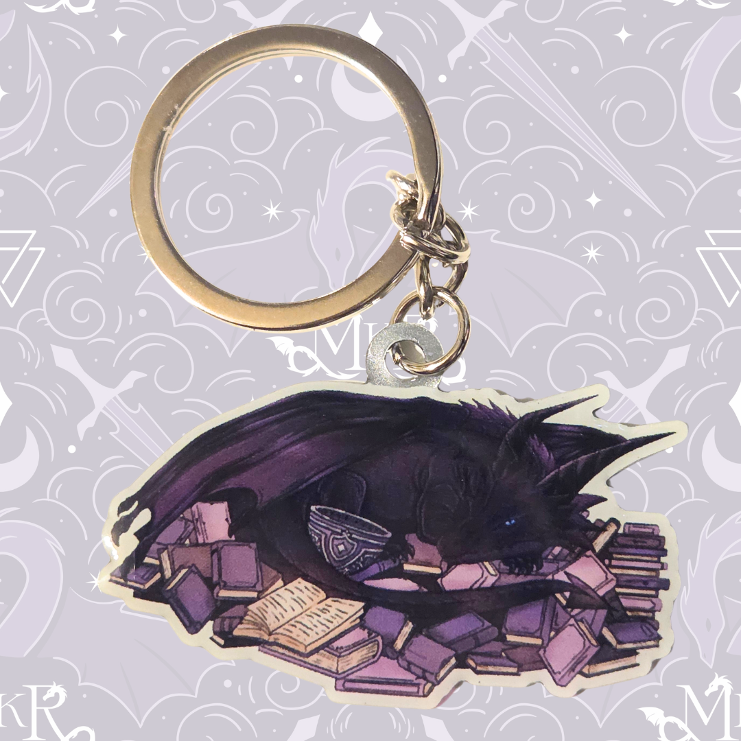 Book (&bowl) Hoarding Dragon Keychain - Summer Solstice Box Leftover